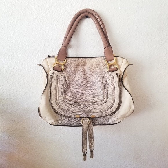 Chloe Marcie Medium Lizard Embossed Satchel Handbag Crossbody Bag - Picture 9 of 17